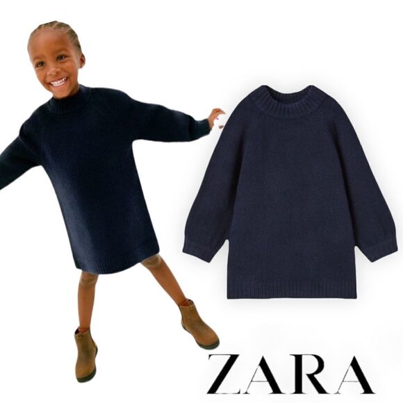 ZARA Kids | Navy | KNIT HIGH NECK DRESS - Picture 1 of 8